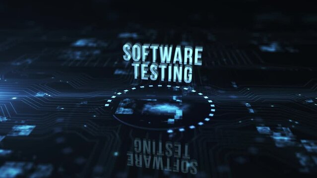 Internet, business, Technology and network concept. Inscription SOFTWARE TESTING on the virtual display. Virtual button.