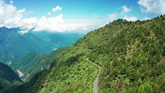 Aerial view  of jade Mountain yushan and road in Taiwan