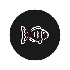 Vector fish icon. Illustration of a fish in a circle on a black background.