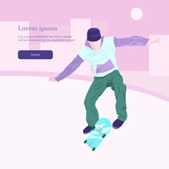 Guy on a skateboard in a cap on a pink background