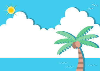 青空と海とヤシの木イラスト: 夏イメージ