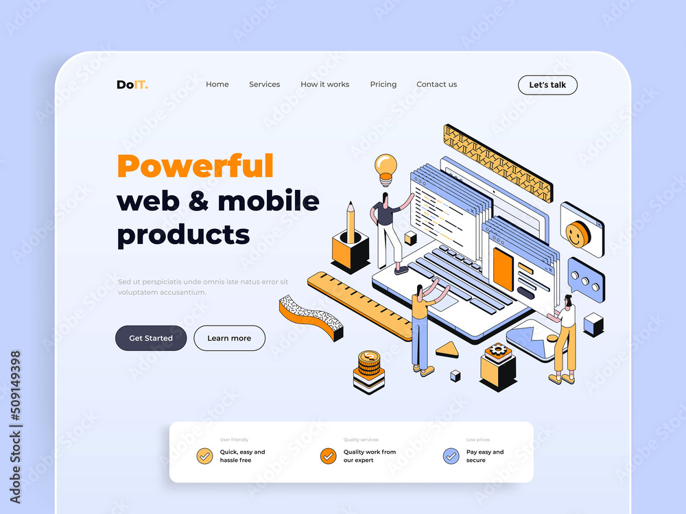 Poster modern isometric design concept of startup for website and mobile website. landing page template. ea