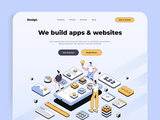 Modern Isometric design concept of Design Agency for website and mobile website. Landing page template. Easy to edit and customize. Vector illustration