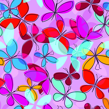 Cartoon colored butterflies. Seamless pattern. Colorful summer background. Vector illustration.
