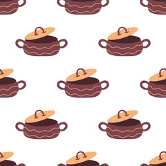 Seamless pattern of kitchen pan, gift wrapping, stationery and others. Kitchen Pattern