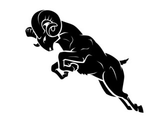 Leaping Black Ram, Animal Silhouette Illustration