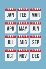 Set of year month calendar page icons