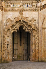 carved arches, pillard and vaults in Interior of the Unfinished chapels in Batalha monastery, Portugal