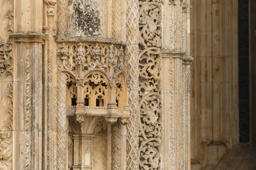 carved arches, pillard and vaults in Interior of the Unfinished chapels in Batalha monastery, Portugal