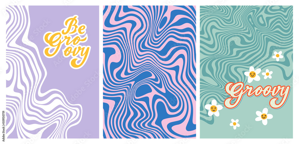Aufkleber Vector Colorful Retro Flyers Design Template. Vertical Vintage Brochure Layout Concepts. Abstract 1970 Vibe Backgrounds