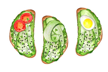 Set vegan sandwiches watercolor