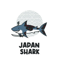 Japanese samurai shark illustration logo with tattoo