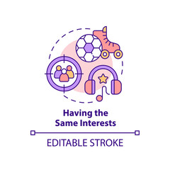 Having same interests concept icon. Peer influence on teenage behavior abstract idea thin line illustration. Isolated outline drawing. Editable stroke. Arial, Myriad Pro-Bold fonts used