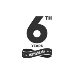 6 years anniversary logo with black color for booklet, leaflet, magazine, brochure poster, banner, web, invitation or greeting card. Vector illustrations.