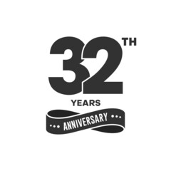 32 years anniversary logo with black color for booklet, leaflet, magazine, brochure poster, banner, web, invitation or greeting card. Vector illustrations.