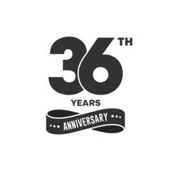 36 years anniversary logo with black color for booklet, leaflet, magazine, brochure poster, banner, web, invitation or greeting card. Vector illustrations. - obrazy, fototapety, plakaty