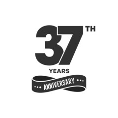 37 years anniversary logo with black color for booklet, leaflet, magazine, brochure poster, banner, web, invitation or greeting card. Vector illustrations.