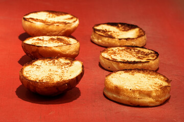 Toasted empty hamburger or burger buns.