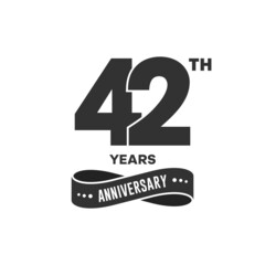 42 years anniversary logo with black color for booklet, leaflet, magazine, brochure poster, banner, web, invitation or greeting card. Vector illustrations. - obrazy, fototapety, plakaty