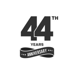 44 years anniversary logo with black color for booklet, leaflet, magazine, brochure poster, banner, web, invitation or greeting card. Vector illustrations. - obrazy, fototapety, plakaty
