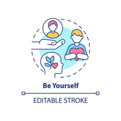 Be yourself concept icon. Getting along with teenagers abstract idea thin line illustration. Practicing mindfulness. Isolated outline drawing. Editable stroke. Arial, Myriad Pro-Bold fonts used
