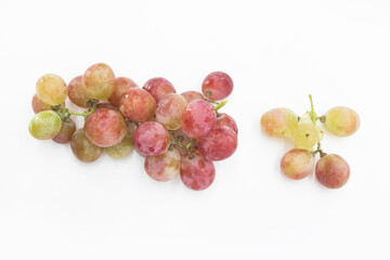 Bunch of red grapes, sweet grapes with clipping path, top view