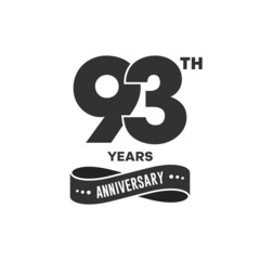 93 years anniversary logo with black color for booklet, leaflet, magazine, brochure poster, banner, web, invitation or greeting card. Vector illustrations.