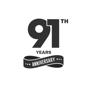 91 years anniversary logo with black color for booklet, leaflet, magazine, brochure poster, banner, web, invitation or greeting card. Vector illustrations.