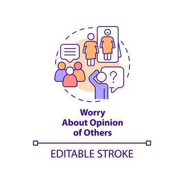 Worry about opinion of others concept icon. Teenager with body image issues abstract idea thin line illustration. Isolated outline drawing. Editable stroke. Arial, Myriad Pro-Bold fonts used