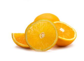 fresh orange fruit slices isolated on white background.