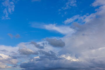 Beautiful view of blue sky with thunder clouds moving in.