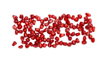 Fresh Pomegranate seeds isolated on white background With clipping path. Full depth of field