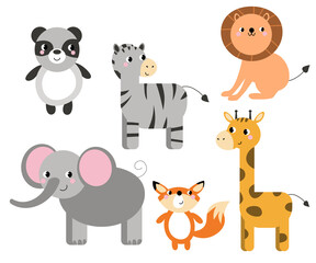 Cute animals collection. animal isolates in cartoon flat style. white background. Vector illustration design template. EPS