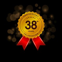 38 years anniversary logo with ribbon, golden Anniversary for booklet, leaflet, magazine, brochure poster, banner, web, invitation or greeting card. Vector illustrations.