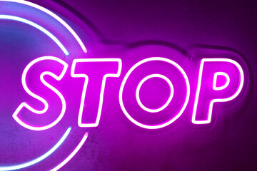 Pink neon sign STOP. Trendy style. Neon sign. Custom neon. Home decor.