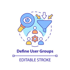 Define user groups concept icon. Customers needs. Maas introduction component abstract idea thin line illustration. Isolated outline drawing. Editable stroke. Arial, Myriad Pro-Bold fonts used