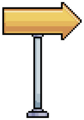 Pixel art arrow sign. yellow sign board vector icon for 8bit game on white background
