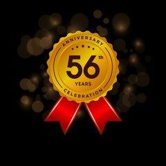56 years anniversary logo with ribbon, golden Anniversary for booklet, leaflet, magazine, brochure poster, banner, web, invitation or greeting card. Vector illustrations.