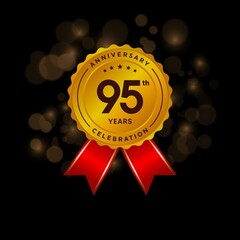 95 years anniversary logo with ribbon, golden Anniversary for booklet, leaflet, magazine, brochure poster, banner, web, invitation or greeting card. Vector illustrations.