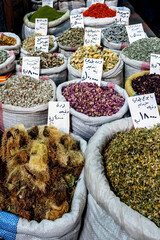 Damascus Bazaar in Syria, colorful ingredients for the local cooking.