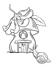 Snail coloring page for little kids. Simple outline illustration of snail.
