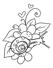 Snail coloring page for little kids. Simple outline illustration of snail.