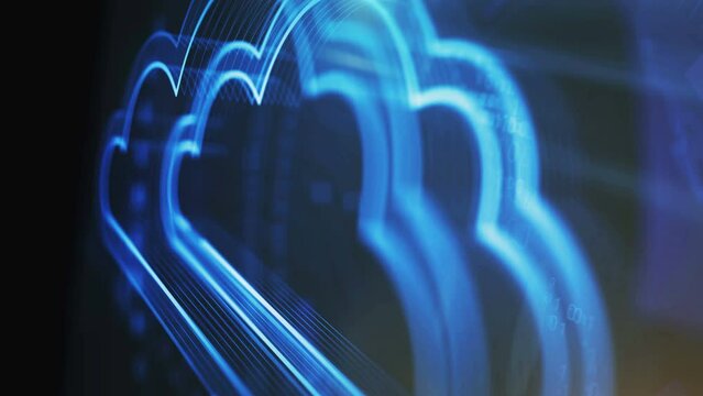 Cloud computing and online storage and internet server symbol abstract digital concept. Global network and cyber technology background seamless and looped 3d animation.