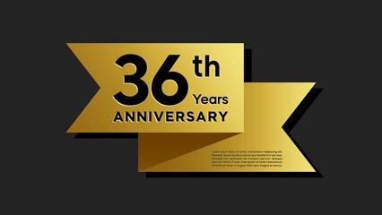 36 years anniversary logo with golden ribbon for booklet, leaflet, magazine, brochure poster, banner, web, invitation or greeting card. Vector illustrations.