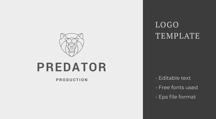 Minimal geometric vector illustration linear style emblem template of aggressive roaring predator bear head - obrazy, fototapety, plakaty