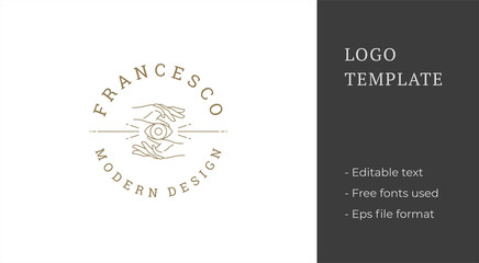 Fototapeta premium Magic hands with eye logo emblem design template vector illustration in minimal line art style