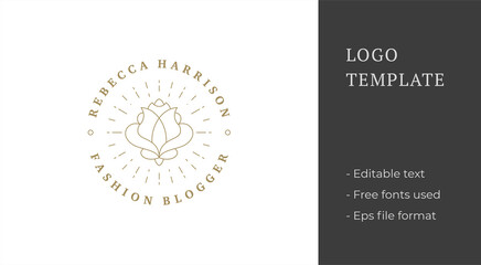 Blooming rose flower logo emblem design template vector illustration in minimal line art style.