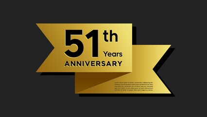 51 years anniversary logo with golden ribbon for booklet, leaflet, magazine, brochure poster, banner, web, invitation or greeting card. Vector illustrations. - obrazy, fototapety, plakaty