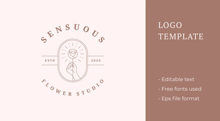 Logo with female hand holding artificial flower line style