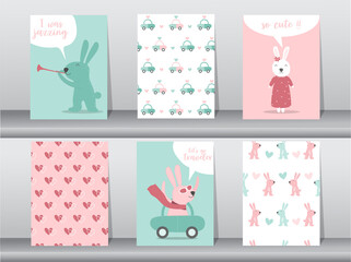 Set of cute animals poster,template,cards,animal,rabbit,family,Vector illustrations 